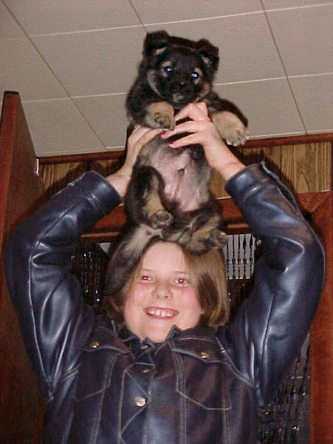 picture of livi with our cute little brown and black puppy Bodhi